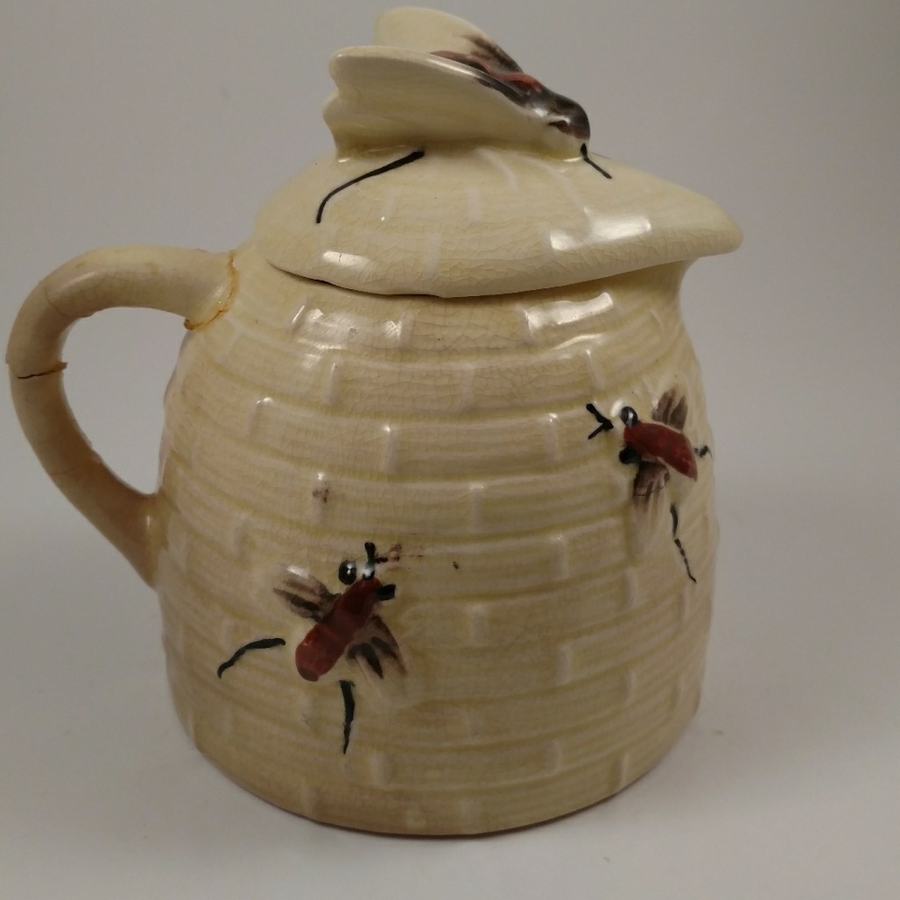 Antique Beehive Honey Syrup Jar Pitcher